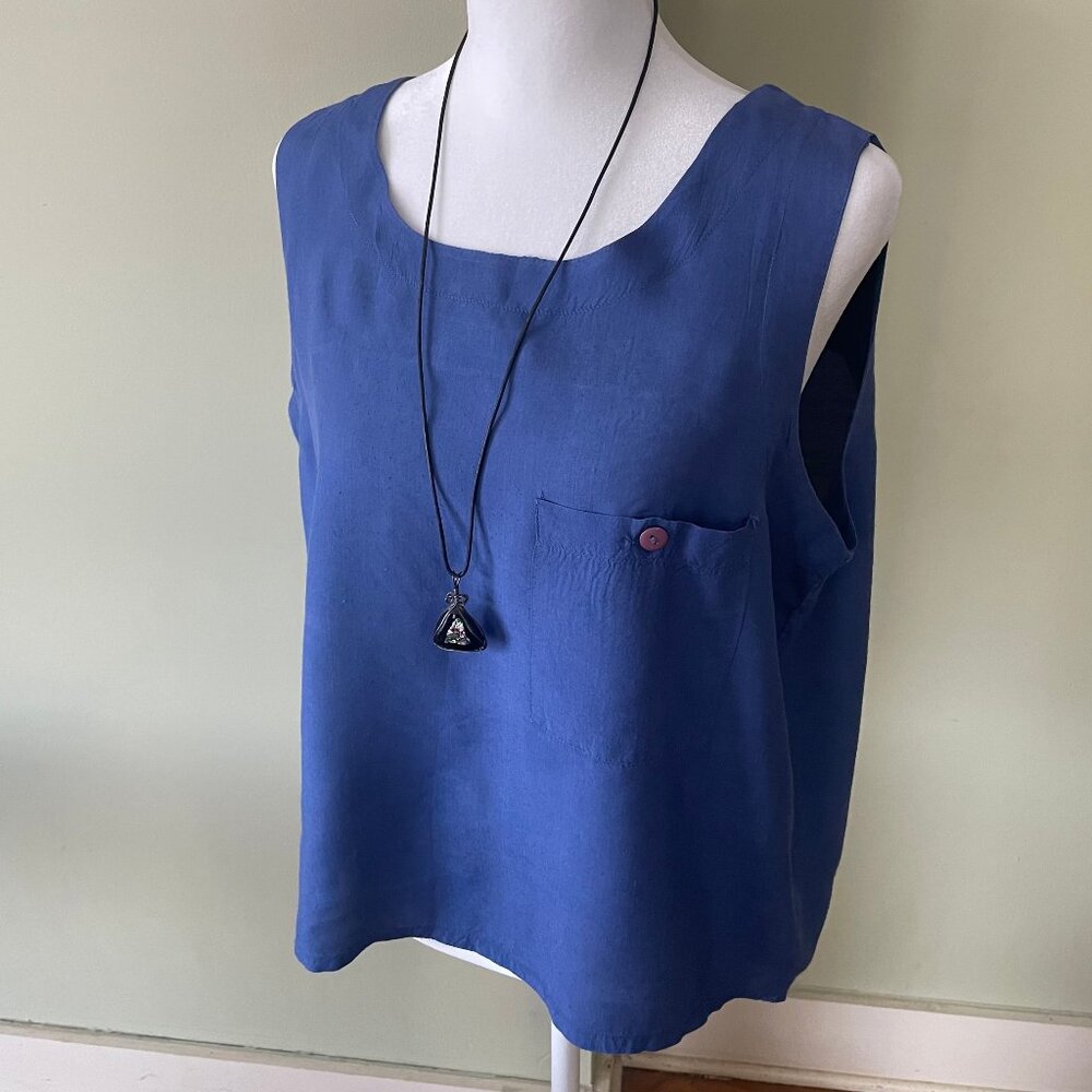 Vintage Dark Blue 100% Rayon Tank Top w/ Front Pocket (M)